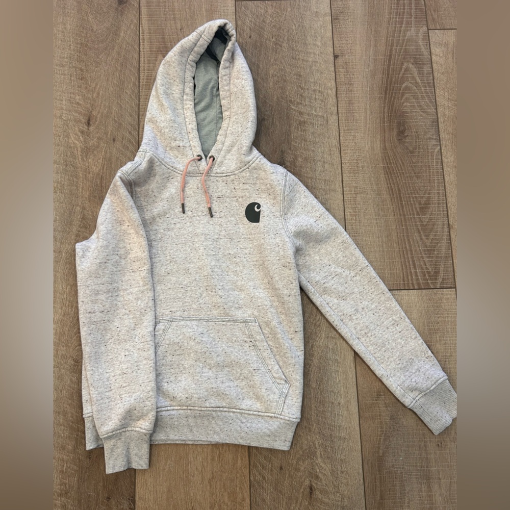 Carhartt Heathered Gray Hoodie with Pink Drawstrings
